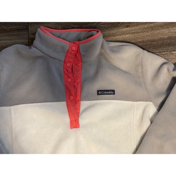 COLUMBIA WOMENS FLEECE PULLOVER SWEATER PLUS SIZE 1X MOCK NECK SNAP BUTTONS GREY - Picture 3 of 10